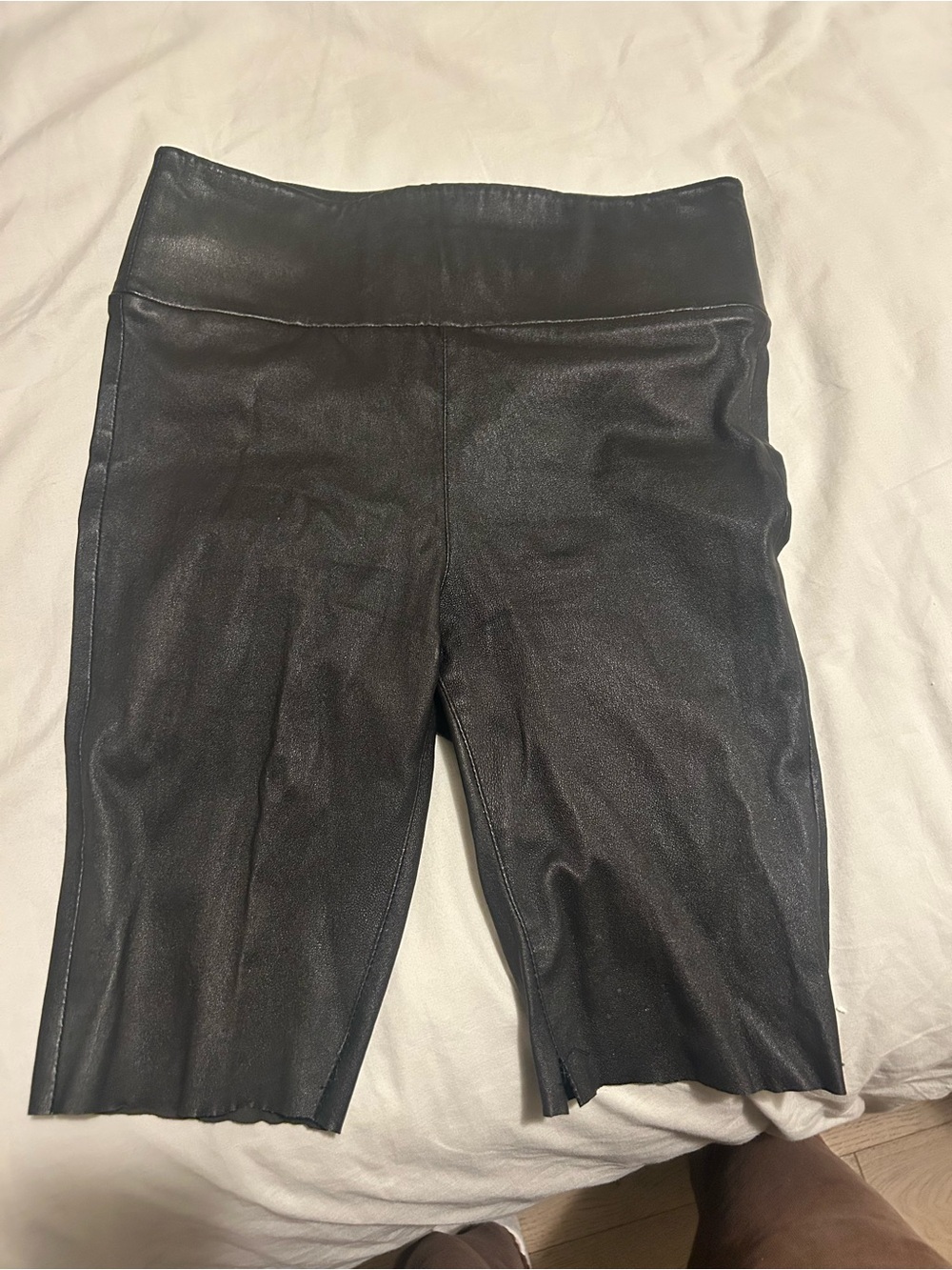 SPRWMN Black Women's High-Rise Faux 100% Leather Biker Shorts